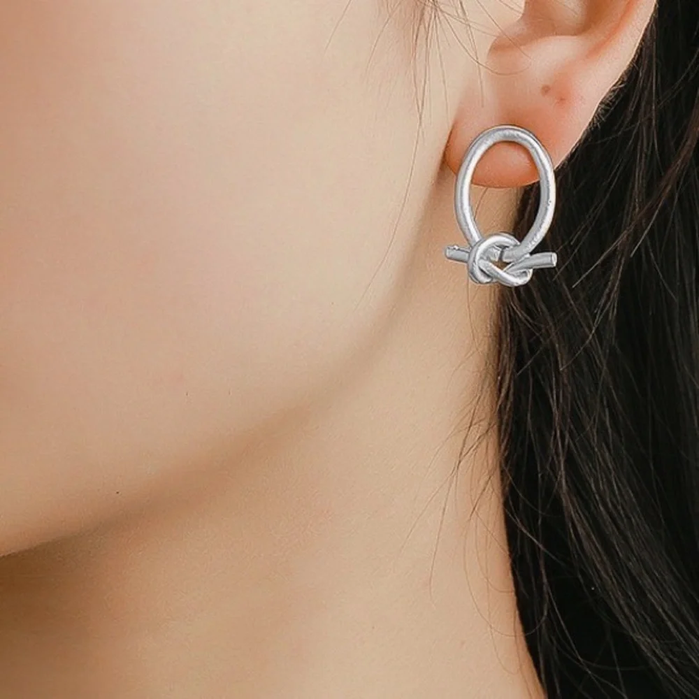 Silver Circular Knot Stud Earrings - Picture 2 of 4